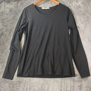Peruvian Connection Womens Top L Black Scoopneck L/S Minimalist Quiet Luxury